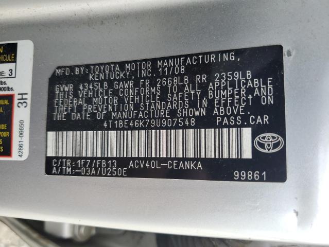 4T1BE46K79U907548 - 2009 TOYOTA CAMRY BASE ვერცხლისფერი ფოტო 12