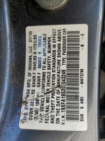 19XFA16539E043249 - 2009 HONDA CIVIC LX GRAY photo 12