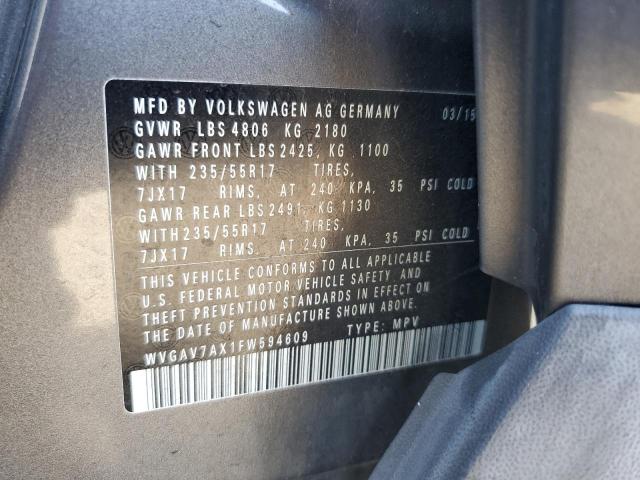 WVGAV7AX1FW594609 - 2015 VOLKSWAGEN TIGUAN S GRAY photo 13