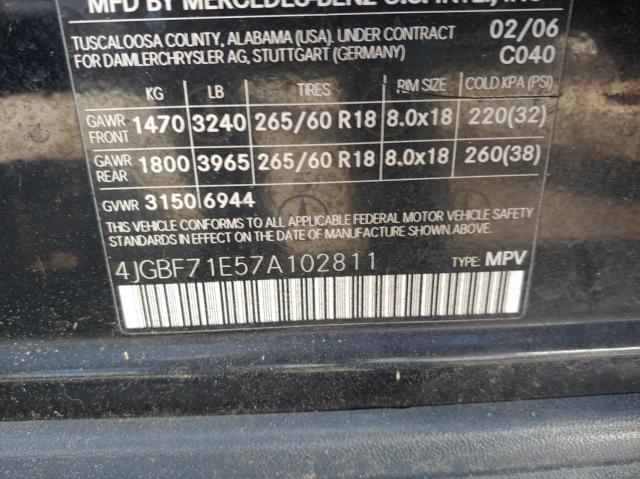 4JGBF71E57A102811 - 2007 MERCEDES-BENZ GL 450 4MATIC BLACK photo 10