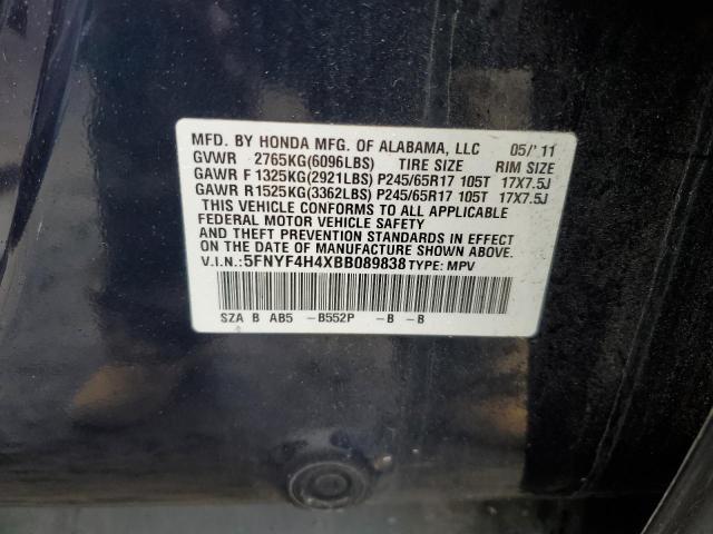 5FNYF4H4XBB089838 - 2011 HONDA PILOT EX BLUE photo 14