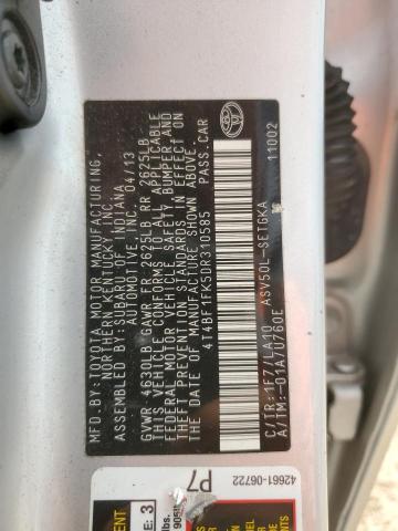 4T4BF1FK5DR310585 - 2013 TOYOTA CAMRY L SILVER photo 12