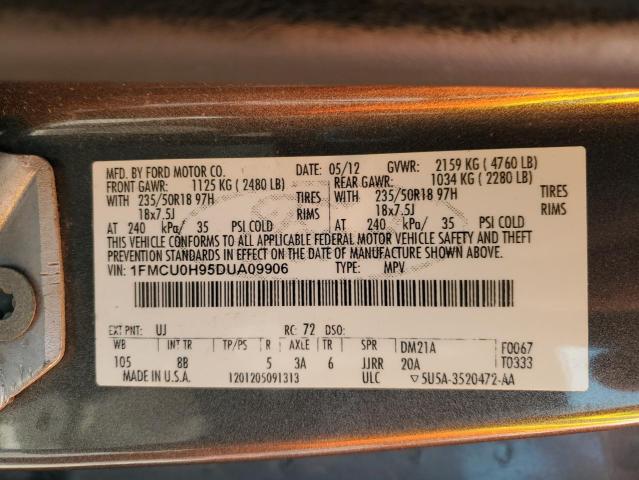 1FMCU0H95DUA09906 - 2013 FORD ESCAPE SEL GRAY photo 12