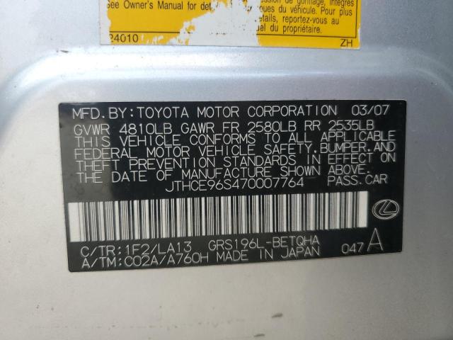 JTHCE96S470007764 - 2007 LEXUS GS 350 SILVER photo 12