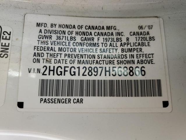 2HGFG12897H568866 - 2007 HONDA CIVIC EX WHITE photo 12