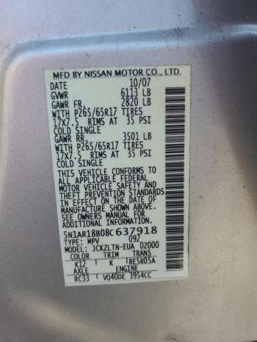 5N1AR18B08C637918 - 2008 NISS PATHFINDER S 银色 照片 12