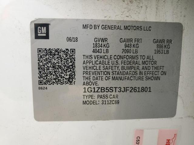 1G1ZB5ST3JF261801 - 2018 CHEVROLET MALIBU LS WHITE photo 12