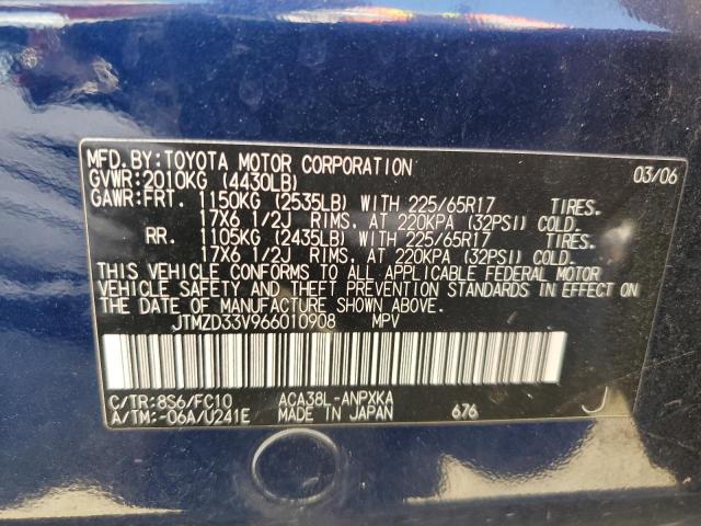 JTMZD33V966010908 - 2006 TOYOTA RAV4 BLUE photo 13