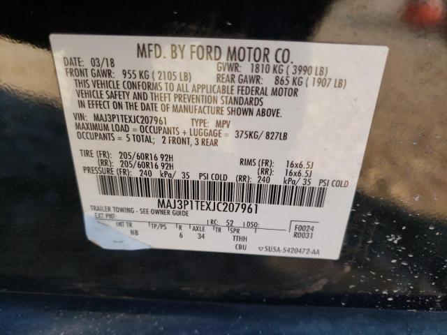 MAJ3P1TEXJC207961 - 2018 FORD ECOSPORT SE BLACK photo 12