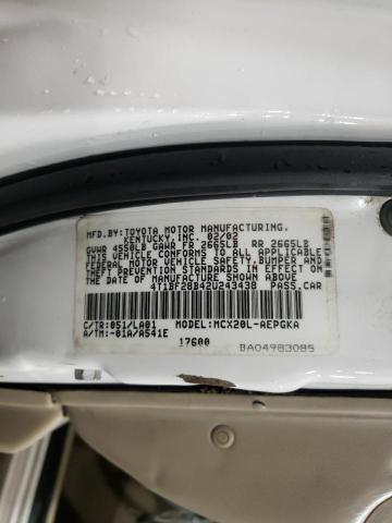 4T1BF28B42U243438 - 2002 TOYOTA AVALON XLS XL WHITE photo 12