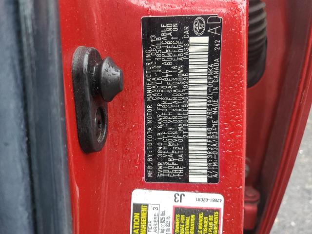 2T1BU4EE9DC119296 - 2013 TOYOTA COROLLA BASE Қызыл фото 12