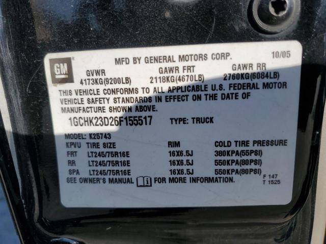 1GCHK23D26F155517 - 2006 CHEVROLET SILVERADO K2500 HEAVY DUTY BLACK photo 13