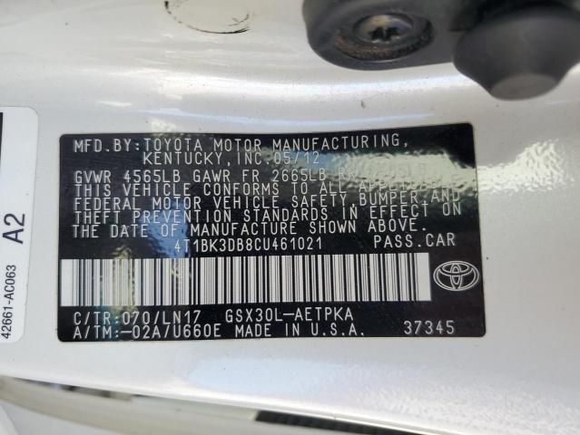 4T1BK3DB8CU461021 - 2012 TOYOTA AVALON BASE 白色 照片 13