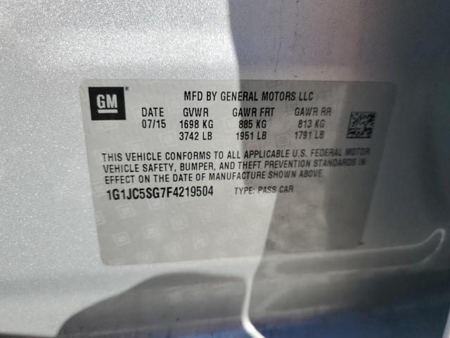 1G1JC5SG7F4219504 - 2015 CHEVROLET SONIC LT SILVER photo 12