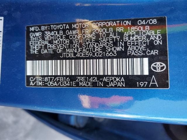 JTDBL40E59J021663 - 2009 TOYOTA COROLLA CR BASE BLUE photo 12