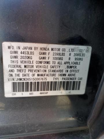 JHMCN36515C007675 - 2005 HONDA ACCORD HYBRID GRAY photo 12