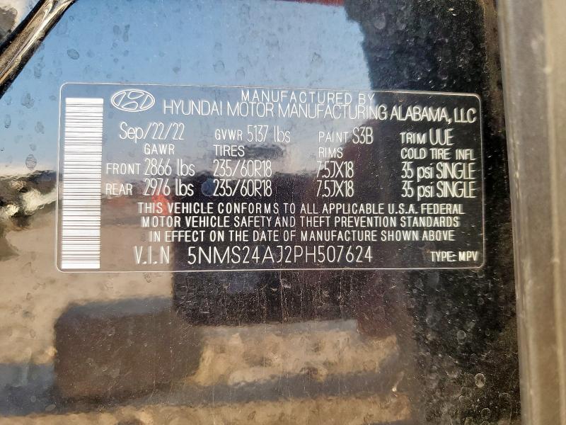 5NMS24AJ2PH507624 - 2023 HYUNDAI SANTA FE SEL შავი ფოტო 14