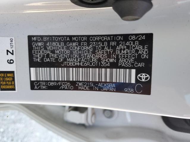 JTDBDMHE6RJ011354 - 2024 TOYOTA COROLLA LE WHITE photo 12