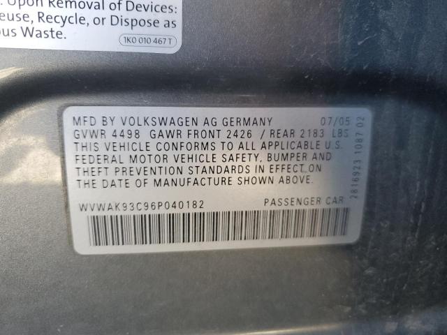 WVWAK93C96P040182 - 2006 VOLKSWAGEN PASSAT 2.0T GRAY photo 12