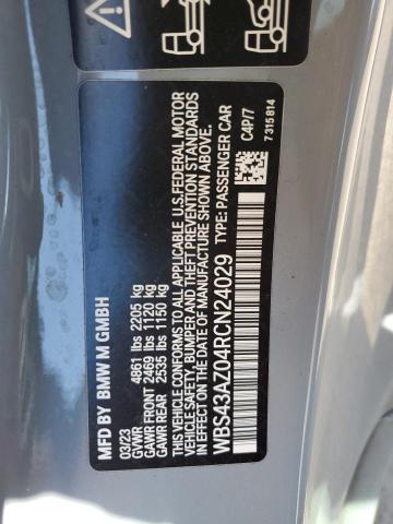 WBS43AZ04RCN24029 - 2024 BMW M4 COMPETITION GRAY photo 12