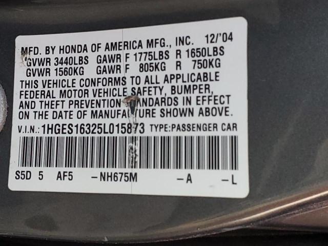 1HGES16325L015873 - 2005 HONDA CIVIC DX VP Grau Foto 12