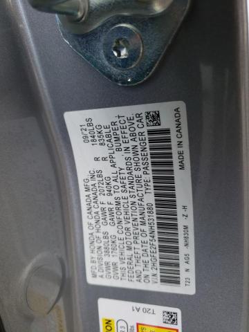 2HGFE2F54NH531880 - 2022 HONDA CIVIC SPORT ვერცხლისფერი ფოტო 12