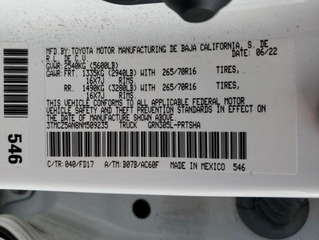 3TMCZ5AN8NM509235 - 2022 TOYOTA TACOMA DOUBLE CAB WHITE photo 12