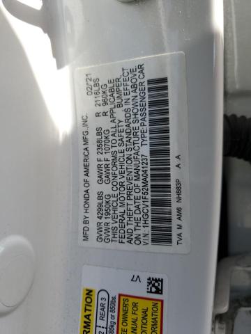 1HGCV1F52MA041237 - 2021 HONDA ACCORD EXL WHITE photo 12