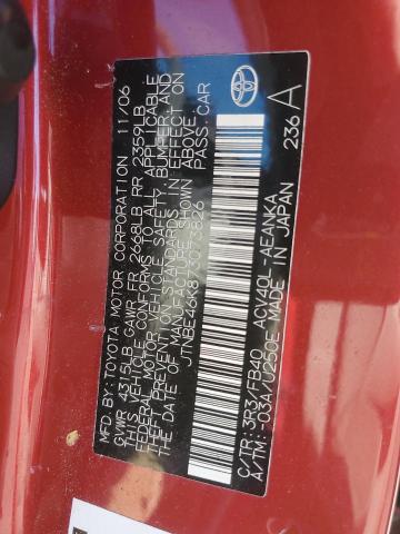 JTNBE46K873073826 - 2007 TOYOTA CAMRY CE Czerwony zdjęcie 12