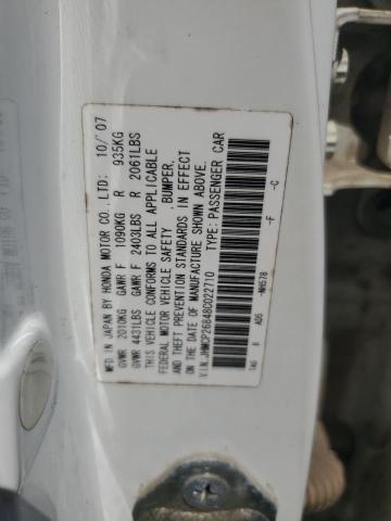 JHMCP26848C022710 - 2008 HONDA ACCORD EXL WHITE photo 12