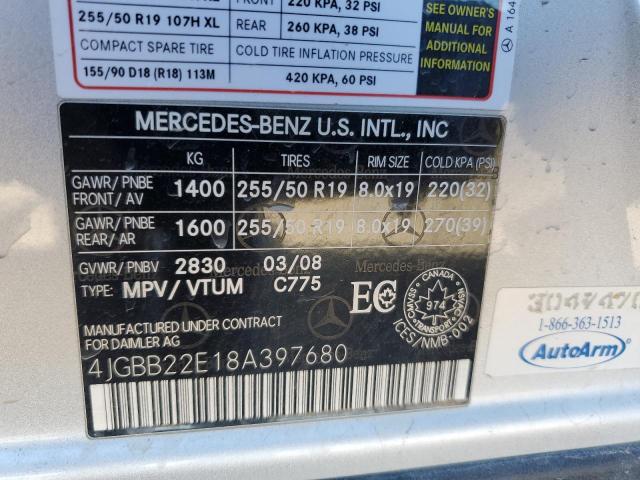 4JGBB22E18A397680 - 2008 MERCEDES-BENZ ML 320 CDI SILVER photo 13