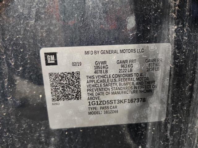 1G1ZD5ST3KF167378 - 2019 CHEVROLET MALIBU LT Bleu photo 12