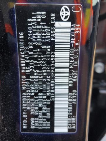 5YFB4MDE9PP034982 - 2023 TOYOTA COROLLA LE BLACK photo 13