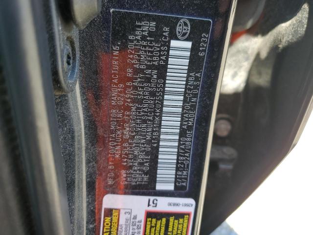 4T1B11HK4KU755550 - 2019 TOYOTA CAMRY L BLACK photo 13