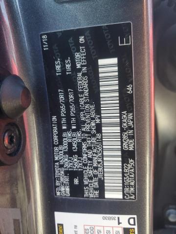 JTEBU5JR7K5651148 - 2019 TOYOTA 4RUNNER SR5/SR5 PREMIUM გრაფიტი ფოტო 12