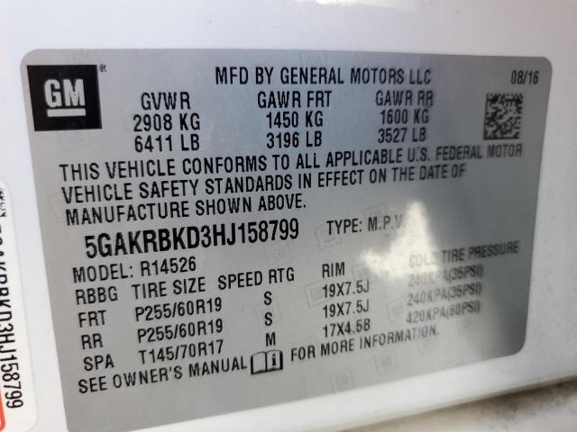 5GAKRBKD3HJ158799 - 2017 BUICK ENCLAVE WHITE photo 13