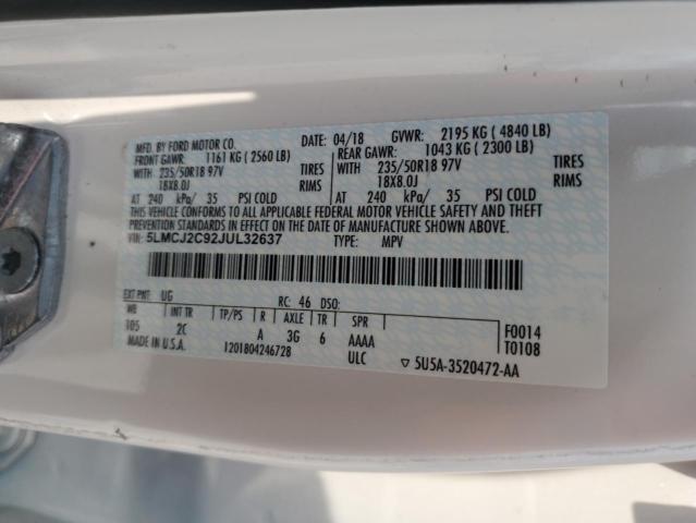 5LMCJ2C92JUL32637 - 2018 LINCOLN MKC SELECT Biały zdjęcie 14