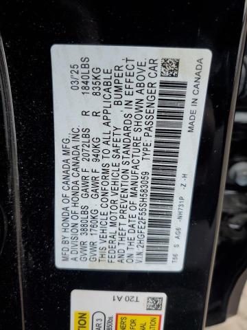 2HGFE2F55SH583059 - 2025 HONDA CIVIC SPORT 黑色 照片 12