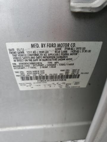 2FMGK5CCXBBD34836 - 2011 FORD FLEX SEL ვერცხლისფერი ფოტო 13