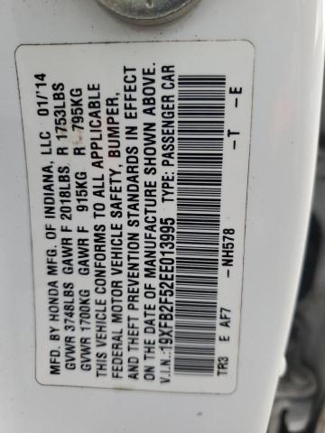 19XFB2F52EE013995 - 2014 HONDA CIVIC LX თეთრი ფოტო 12
