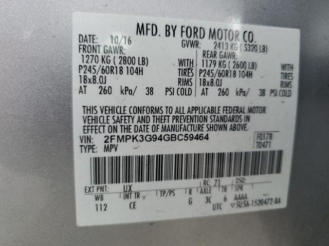 2FMPK3G94GBC59464 - 2016 FORD EDGE SE SILVER photo 14