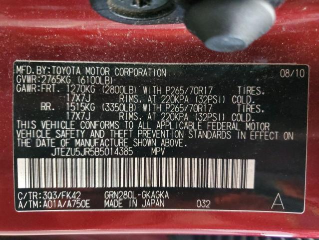 JTEZU5JR5B5014385 - 2011 TOYOTA 4RUNNER SR5 RED photo 13