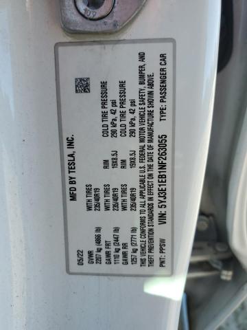 5YJ3E1EB1NF263055 - 2022 TESLA MODEL 3 Սպիտակ լուսանկար 12