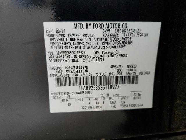 1FAHP2E85EG118977 - 2014 FORD TAURUS SEL BLACK photo 12