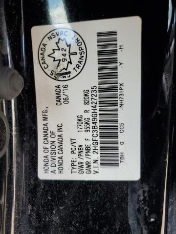 2HGFC3B49GH427235 - 2016 HONDA CIVIC EX BLACK photo 13