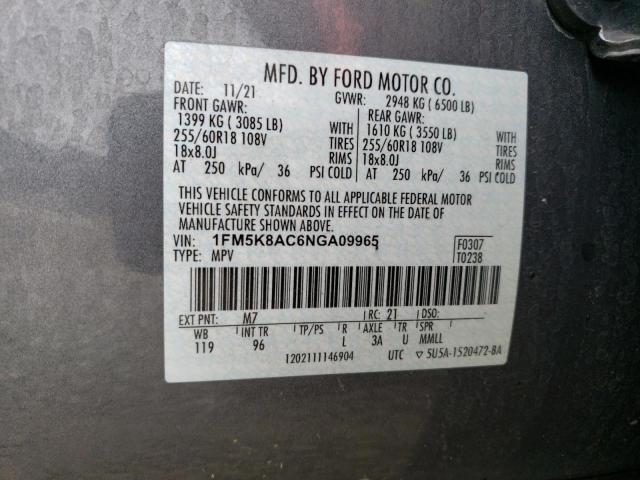 1FM5K8AC6NGA09965 - 2022 FORD EXPLORER POLICE INTERCEPTOR Сұр фото 13