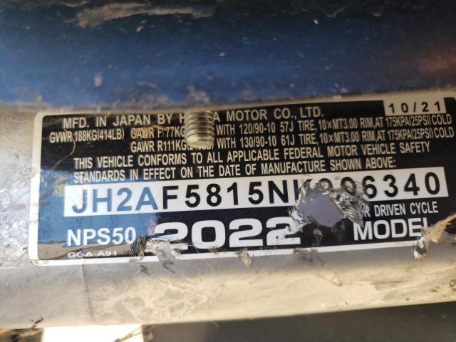 JH2AF5815NK906340 - 2022 HONDA NPS50 WHITE photo 10