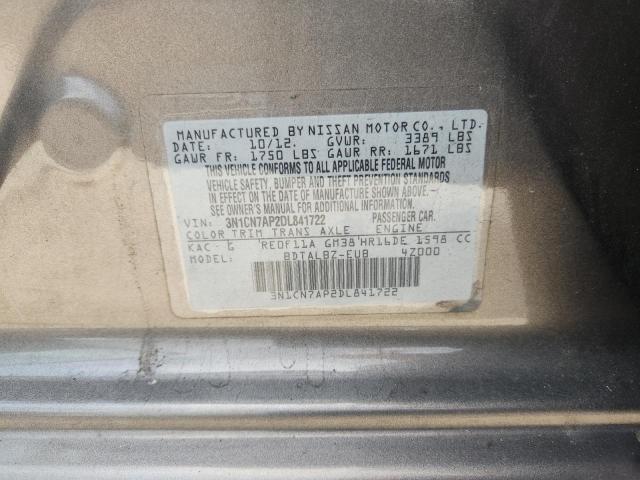 3N1CN7AP2DL841722 - 2013 NISSAN VERSA S GRAY photo 12