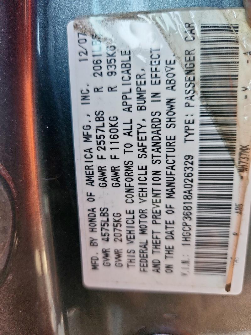 1HGCP36818A026329 - 2008 HONDA ACCORD EXL GRAY photo 12