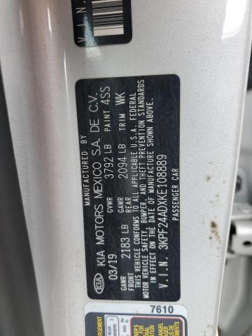 3KPF24ADXKE108889 - 2019 KIA FORTE FE Gümüş foto 12